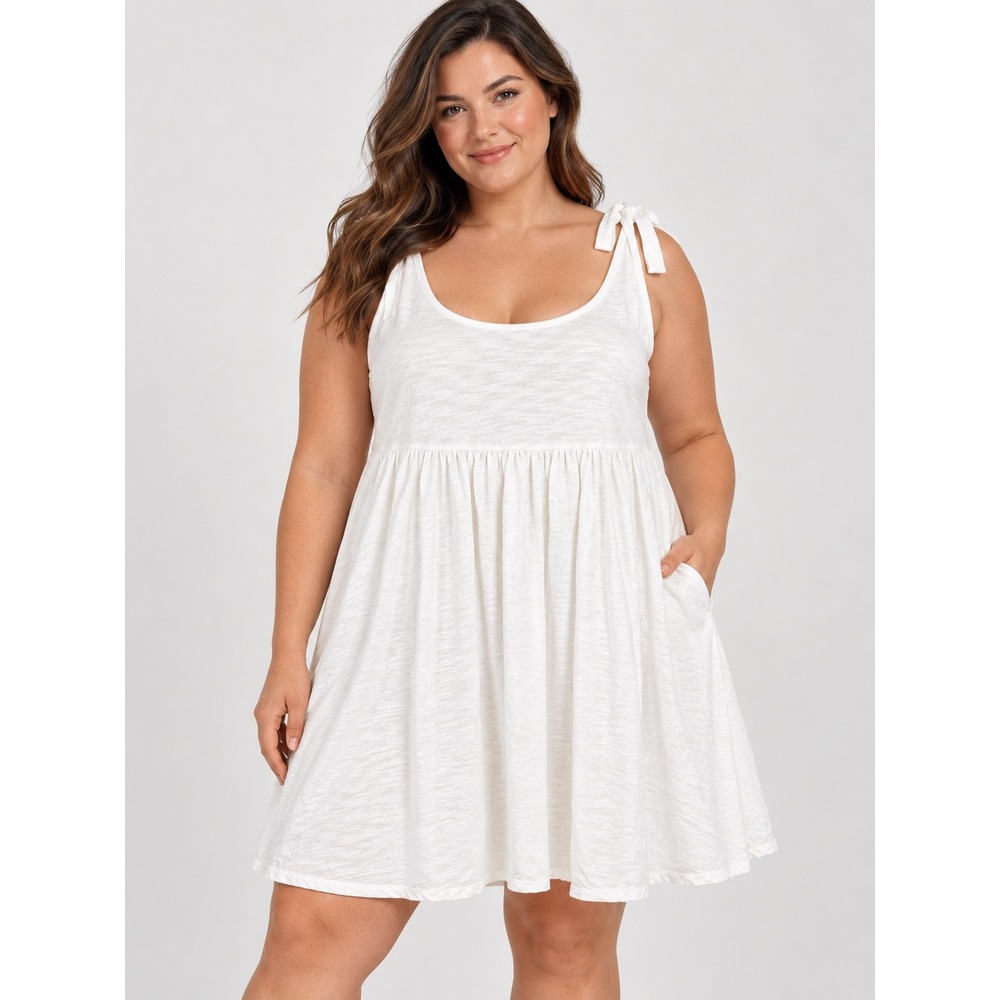 Torrid White Cotton Knit Tie Shoulder Beachy Babydoll Mini Dress Plus Size 2 2X